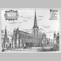 Saint Paul's Cathedral before the Destruction of the Spire. Restored from Ancient Authorities, H W Brewer (Wikipedia).jpg